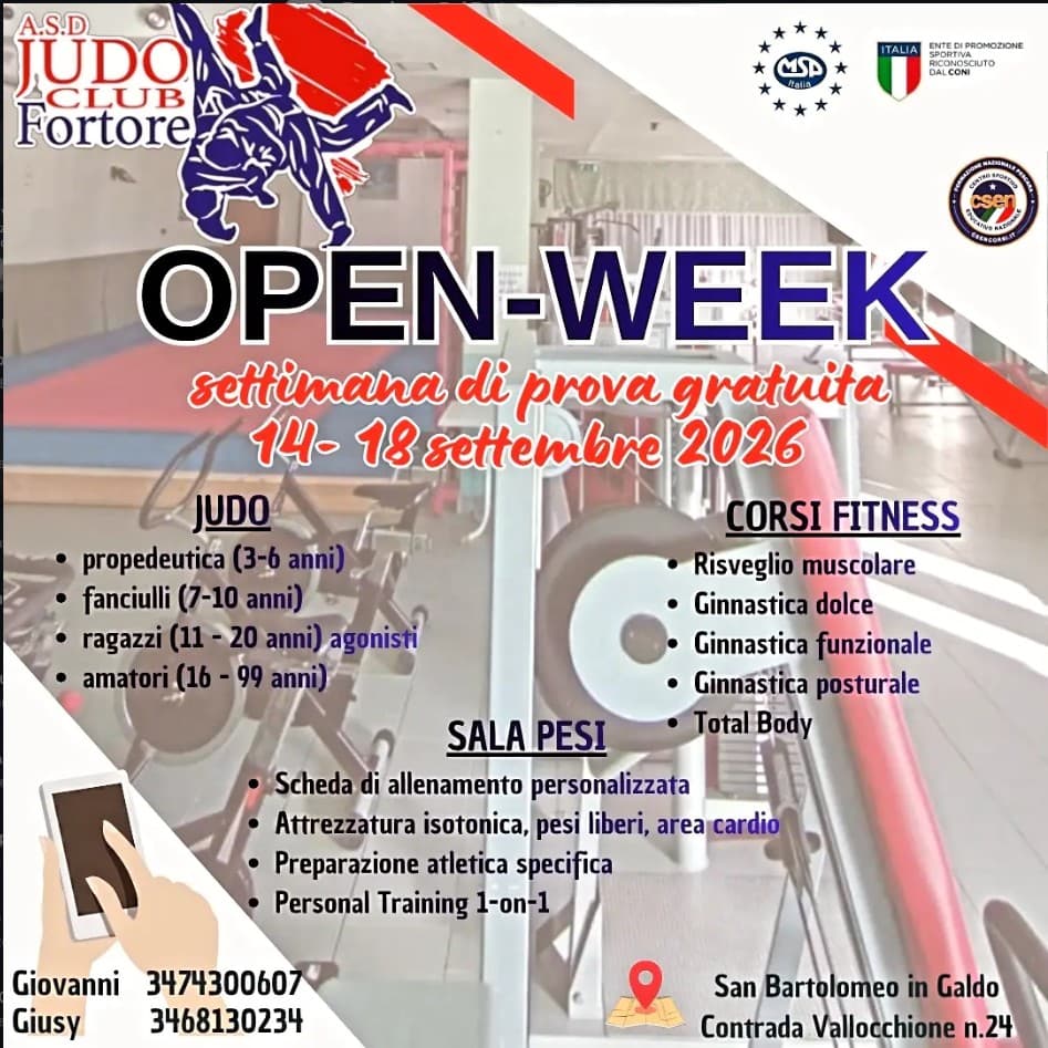 Open Week poster – Judo Club Fortore, San Bartolomeo in Galdo